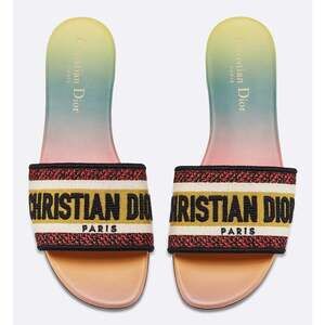 Christian Dior Dway Rainbow Multicolor Embroidered Logo Slide Flat Sandal 41.5